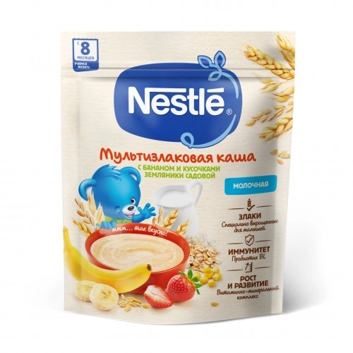 Каша Nestle молочная мультизлаковая банан земляника (с 8 месяцев)  в Казахстане, интернет-аптека Aurma.kz