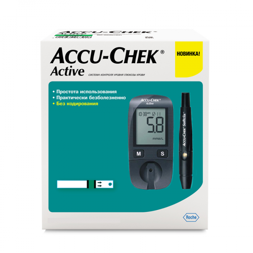 Глюкометр Accu-Chek Active в комплекте с тест полосками 10 штук, ланцетами 10 штук и ручкой  в Казахстане, интернет-аптека Рокет Фарм