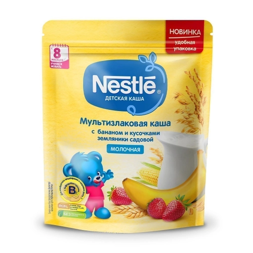 Nestle молочная мультизлаковая банан земляника с 8 месяцев _ 220г 