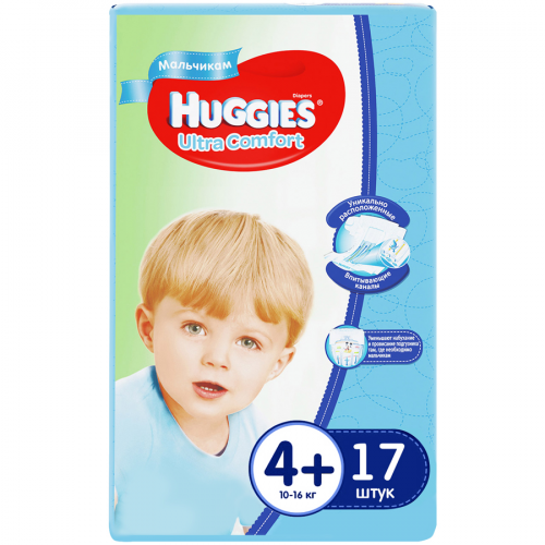 Подгузники Хаггис Huggies Ultra Comfort 4+ Boy (10-16кг) Подгузники в Казахстане, интернет-аптека Aurma.kz