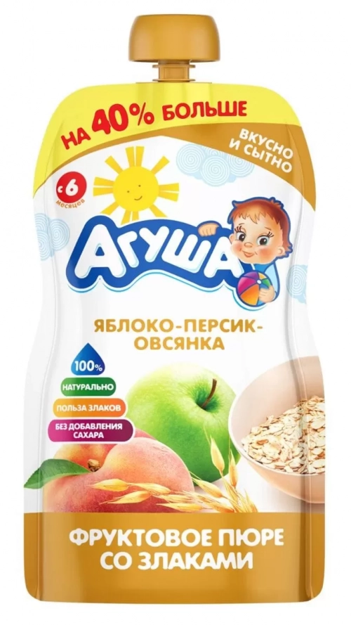 Пюре Агуша яблоко персик овсянка (с 6 месяцев)  в Казахстане, интернет-аптека Aurma.kz