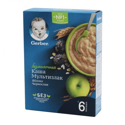 Каша Gerber безмолочная мультизлаковая яблоко чернослив 6+  в Казахстане, интернет-аптека Aurma.kz