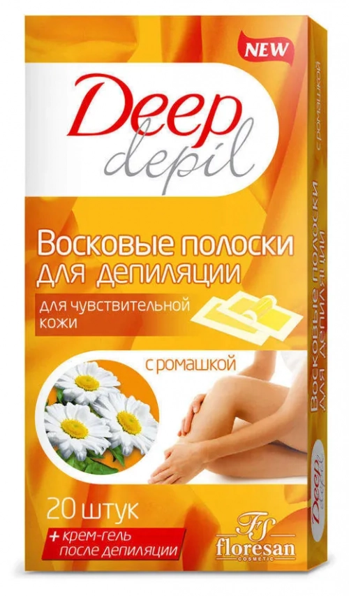 Floresan Deep Depil Восковые полоски для депиляции чувствительной кожи с ромашкой Ф-484  в Казахстане, интернет-аптека Aurma.kz