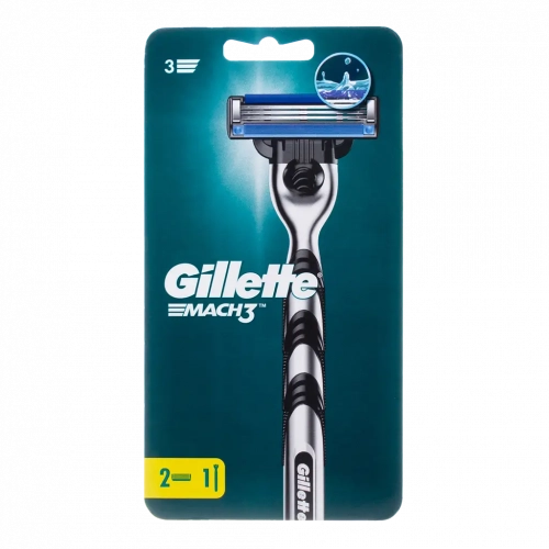 Gillette Бритвенный станок Mach3 с 2 сменными кассетами  в Казахстане, интернет-аптека Aurma.kz