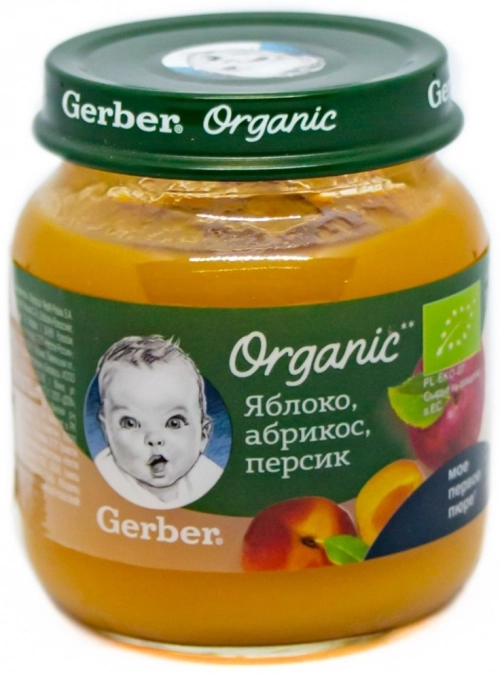 Пюре Gerber яблоко, абрикос, персик  в Казахстане, интернет-аптека Aurma.kz