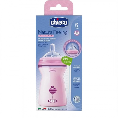 Бутылочка Chicco Natural Feeling 6+ розовая Бутылочки в Казахстане, интернет-аптека Рокет Фарм