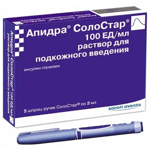 Апидра Соло Стар Раствор для инъекций в шприц-ручке 100 МЕ/мл 3мл 5 шт.