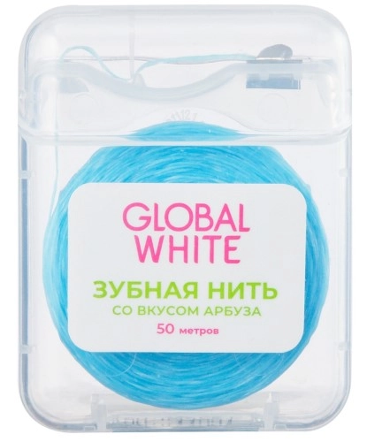 Global White Нить зубная со вкусом арбуза вощеная  в Казахстане, интернет-аптека Aurma.kz