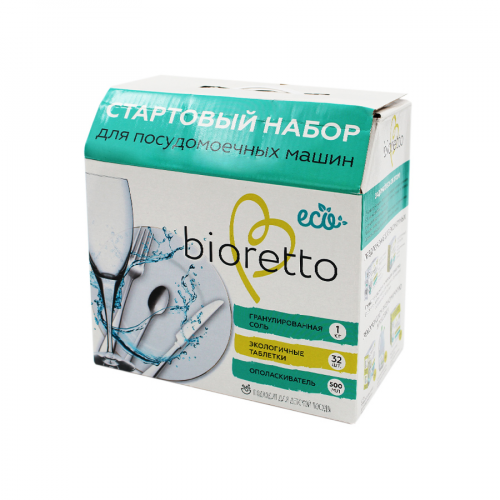 BIORETTO Набор для посудомоечных машин соль-1кг, таблетки-32шт, ополаскиватель-500мл Bio-501,  в Казахстане, интернет-аптека Рокет Фарм