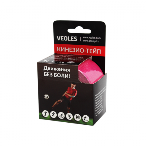 VEOLES Кинезио-тейп с усиленной фиксацией розовый 5*5см рулон 113555  в Казахстане, интернет-аптека Рокет Фарм