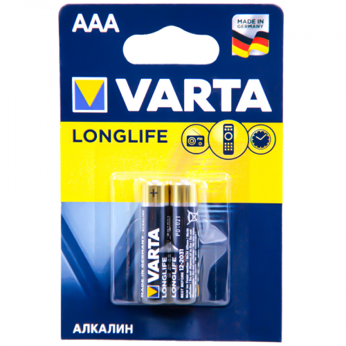 VARTA Батарейка Longlife Алкалин ААА LR03/MN2400/1.5V (2шт)  в Казахстане, интернет-аптека Aurma.kz