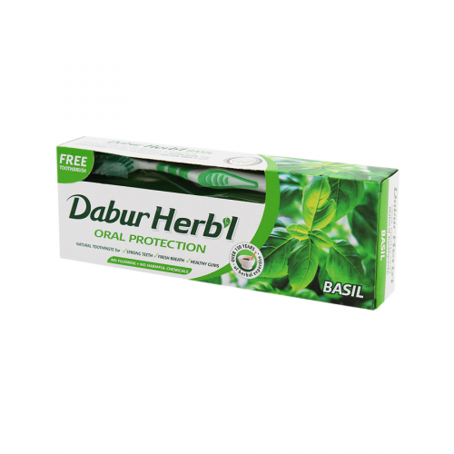 DABUR Паста зубная с базиликом 150гр+зубная щетка  в Казахстане, интернет-аптека Рокет Фарм