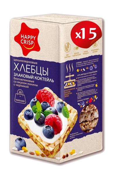 Happy Crisp Хлебцы злаковый коктейль со вкусом малины с черникой в Казахстане, интернет-аптека Aurma.kz