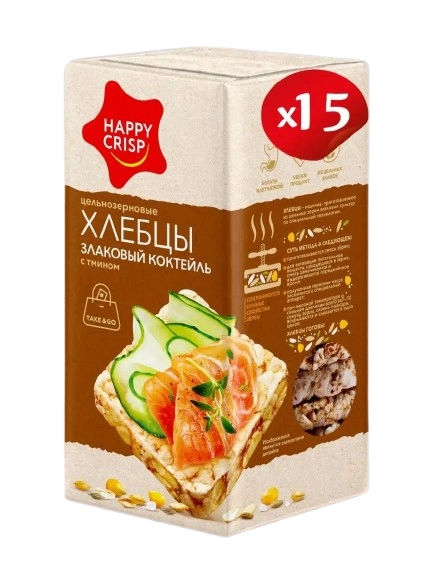 Хлебцы Happy Crisp злаковый коктейль с тмином  в Казахстане, интернет-аптека Aurma.kz