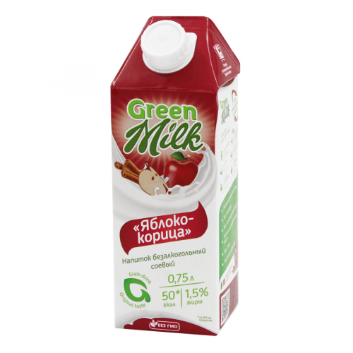 GREEN MILK Напиток безалкогольный Cоевый Яблоко-Корица 0,75л  в Казахстане, интернет-аптека Рокет Фарм