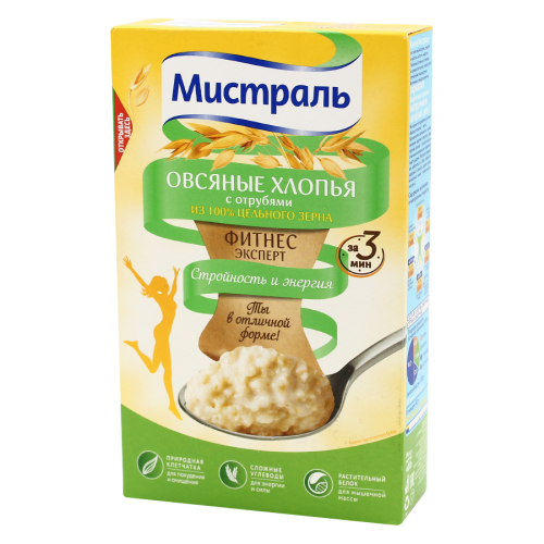 МИСТРАЛЬ Хлопья с отрубями, овсяные,  Стройность и энергия 400гр  в Казахстане, интернет-аптека Рокет Фарм