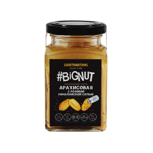 GOODTRADITIONS BigNut Паста натуральная Арахисовая с розовой гималайской солью 240гр стекло  в Казахстане, интернет-аптека Aurma.kz