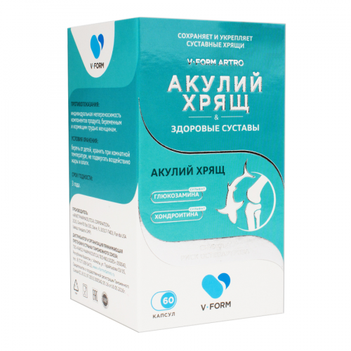 V-FORM Капсулы Акулий хрящ Здоровые суставы, 60шт.  в Казахстане, интернет-аптека Aurma.kz