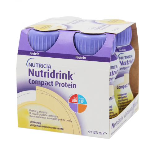 NUTRICIA Смесь жидкая Nutridrink Compact Protein со вкусом ванили 4*125мл  в Казахстане, интернет-аптека Aurma.kz