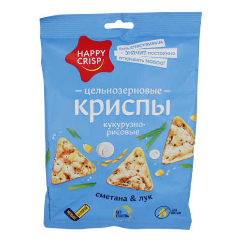 Happy Crisp чипсы цельнозерновые кукурузно-рисовые Сметана и Лук в Казахстане, интернет-аптека Aurma.kz