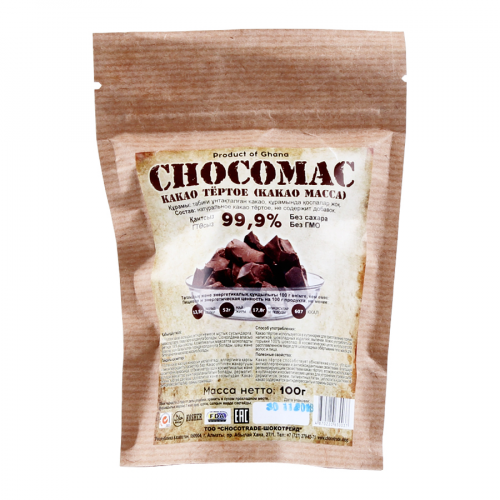 CHOCOMAC Какао Тертое (какао масса) 99,9% 100гр  в Казахстане, интернет-аптека Aurma.kz