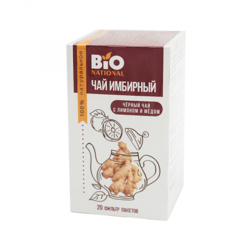 BIO NATIONAL Чай имбирный черный с лимоном и медом 20шт  в Казахстане, интернет-аптека Aurma.kz