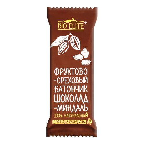 BIO ELITE Батончик фруктово-ореховый Шоколад/миндаль, 35гр.  в Казахстане, интернет-аптека Aurma.kz