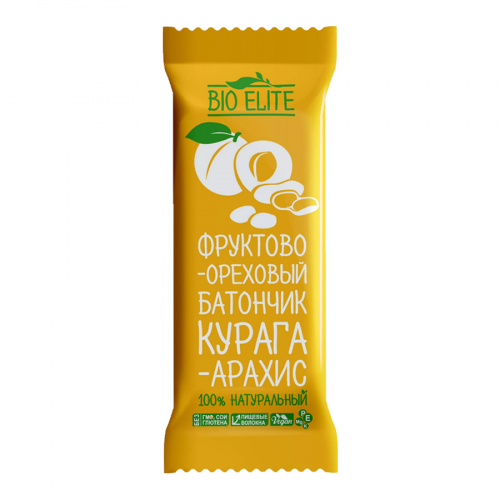 BIO ELITE Батончик фруктово-ореховый Курага/арахис, 35гр.  в Казахстане, интернет-аптека Aurma.kz