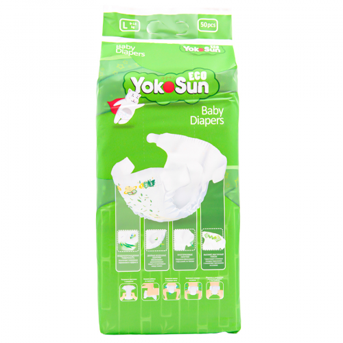 YOKO SUN Подгузники ECO L 9-13кг 50шт  в Казахстане, интернет-аптека Рокет Фарм