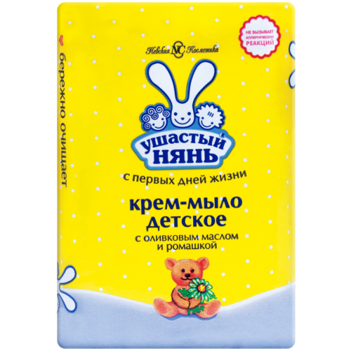 УШАСТЫЙ НЯНЬ Мыло-крем детское с оливковым маслом и ромашкой 90гр  в Казахстане, интернет-аптека Рокет Фарм