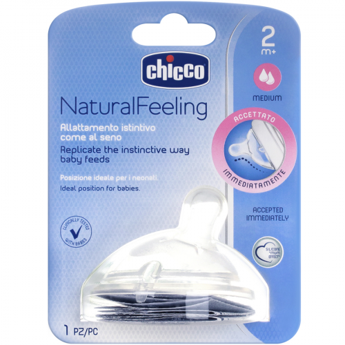 CHICCO Соска на бутылку силикон Natural Feeling 2м+, 1шт.  в Казахстане, интернет-аптека Aurma.kz