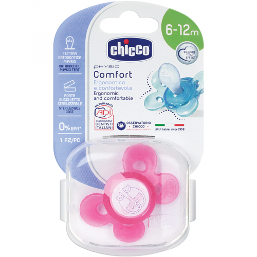 CHICCO Пустышка силикон Comfort Soother 0м+ розовая  в Казахстане, интернет-аптека Рокет Фарм