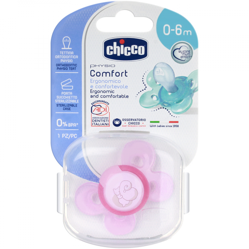 CHICCO Пустышка силикон Comfort Soother 0м+ розовая  в Казахстане, интернет-аптека Рокет Фарм