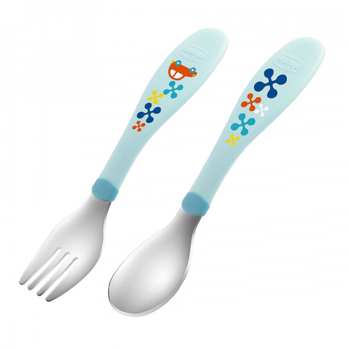 CHICCO Набор металлический Metal Cutlery 18м+ (ложка, вилка), гол  в Казахстане, интернет-аптека Рокет Фарм