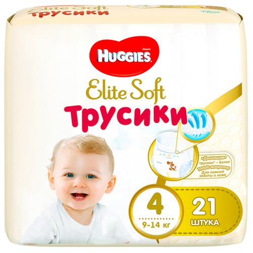 HUGGIES Трусики Elite Soft 4 9-14кг 21шт  в Казахстане, интернет-аптека Aurma.kz