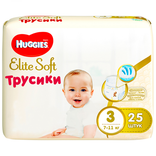 HUGGIES Трусики Elite Soft 3, 6-11кг 25шт  в Казахстане, интернет-аптека Aurma.kz