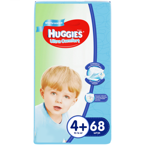 HUGGIES Подгузники Ultra comfort 4+, 10-16кг, 68шт для мальчиков  в Казахстане, интернет-аптека Aurma.kz