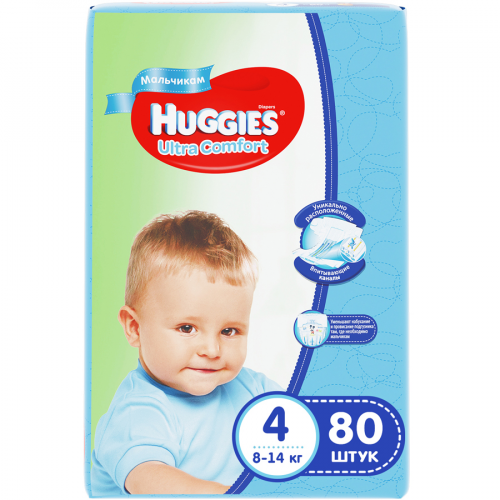 HUGGIES Подгузники Ultra comfort 4, 8-14 кг для мальчиков Подгузники в Казахстане, интернет-аптека Aurma.kz