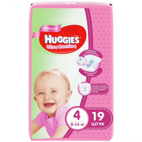 HUGGIES Подгузники Ultra comfort 4 80шт для девочек 8-14 кг в Казахстане, интернет-аптека Aurma.kz