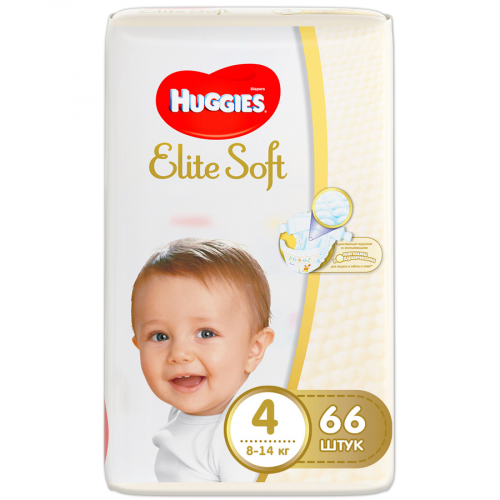 HUGGIES Подгузники Elite Soft 4, 8-14 кг 66шт  в Казахстане, интернет-аптека Aurma.kz