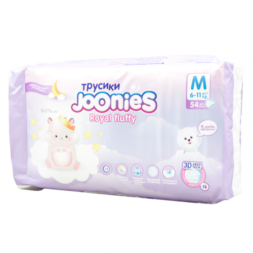 JOONIES Трусики Royal Fluffy М 6-11кг 54шт  в Казахстане, интернет-аптека Рокет Фарм