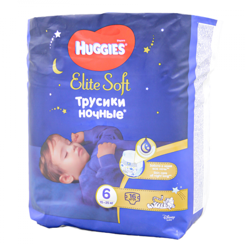 HUGGIES Трусики Elite Soft №6 15-25кг 16шт ночные  в Казахстане, интернет-аптека Рокет Фарм