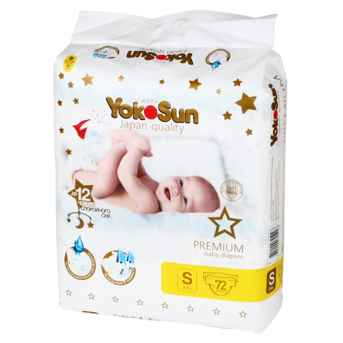 YOKO SUN PREMIUM Подгузники S 3-6кг 72шт  в Казахстане, интернет-аптека Рокет Фарм