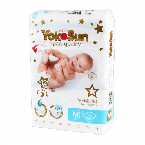 YOKO SUN PREMIUM Подгузники M 5-10кг 62шт  в Казахстане, интернет-аптека Aurma.kz