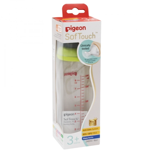 Бутылочка Pigeon Soft Touch Peristaltic Plus с соской (стекло)  в Казахстане, интернет-аптека Aurma.kz