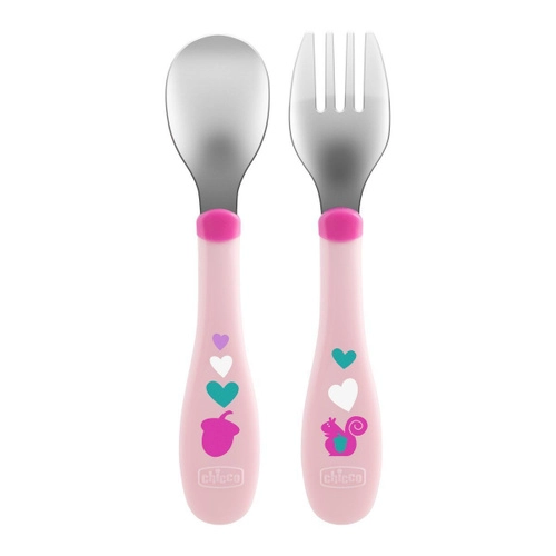 Chicco набор металлический Metal Cutlery, розовый 18м+  в Казахстане, интернет-аптека Рокет Фарм