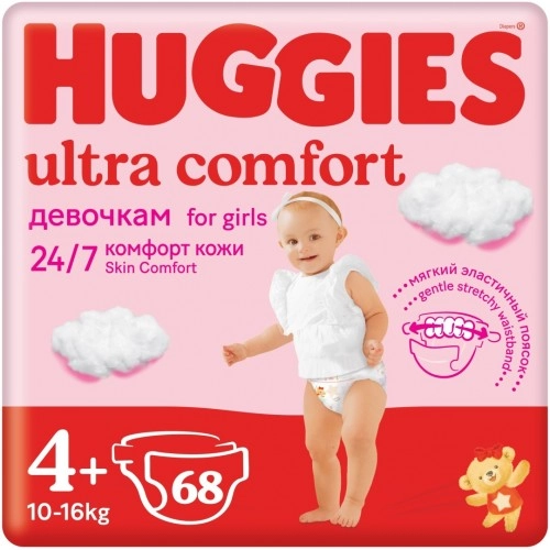 Подгузники Huggies Ultra Comfort для девочек 4+ (10-16 кг)  в Казахстане, интернет-аптека Рокет Фарм