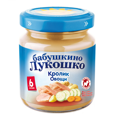 БАБУШКИНО ЛУКОШКО Пюре кролик/овощи +6месяцев 100гр  в Казахстане, интернет-аптека Aurma.kz