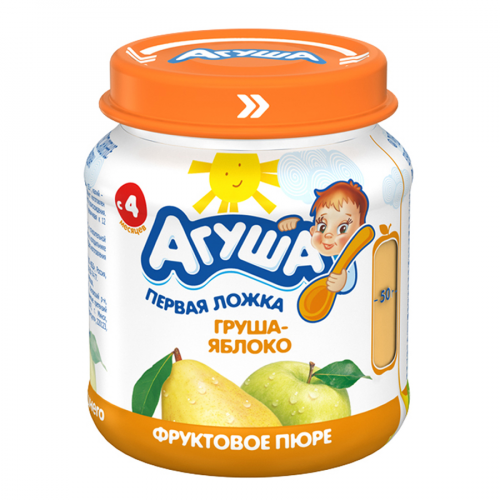 АГУША Пюре фруктовое Первая ложка груша-яблоко 5+ 115гр (стекло)  в Казахстане, интернет-аптека Aurma.kz
