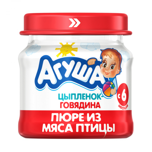 АГУША Пюре мясное цыпленок-говядина 6+ 80гр (стекло)  в Казахстане, интернет-аптека Aurma.kz